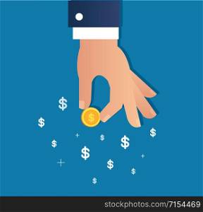 hand holding gold coin and Dollar icon vector, business concept