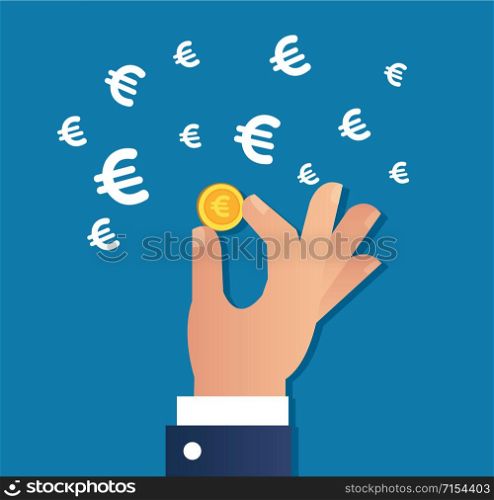 hand holding gold coin and Euro sign icon vector, business concept