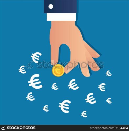 hand holding gold coin and Euro sign icon vector, business concept