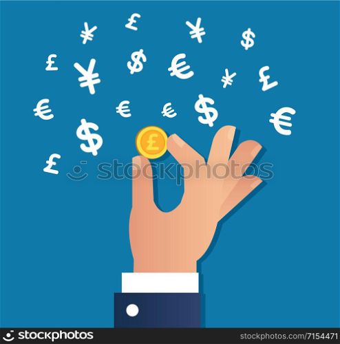 hand holding gold coin and money sign icon vector, business concept