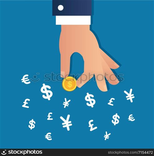 hand holding gold coin and money sign icon vector, business concept