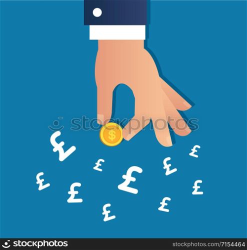hand holding gold coin and Pound icon vector, business concept