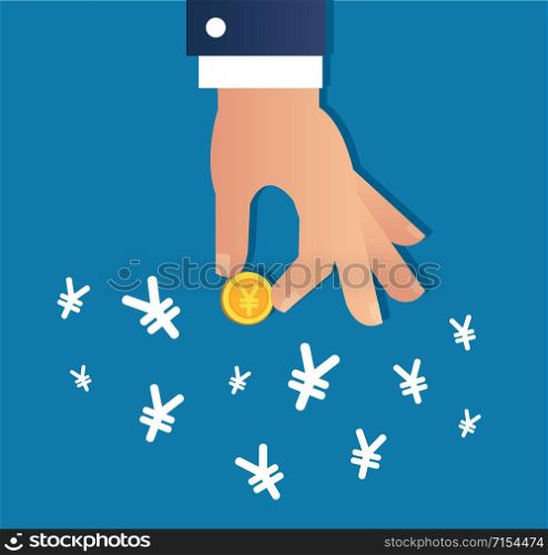 hand holding gold coin and Yen dollar sign icon vector, business concept
