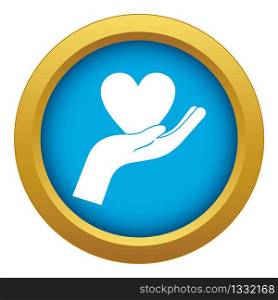 Hand holding heart icon blue vector isolated on white background for any design. Hand holding heart icon blue vector isolated