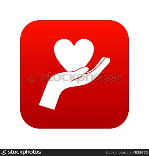 Hand holding heart icon digital red for any design isolated on white vector illustration. Hand holding heart icon digital red