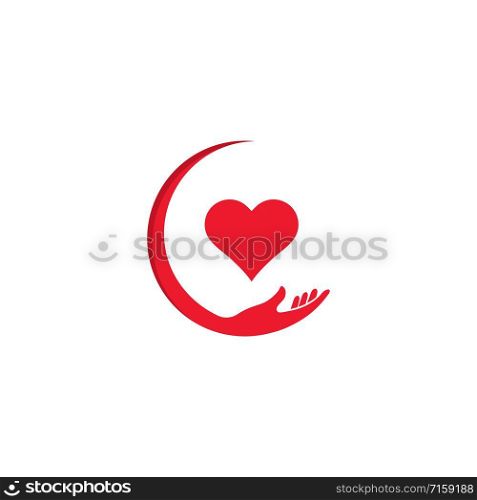 hand holding heart love romance logo vector icon design