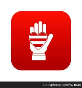 Hand holding heart of LGBT icon digital red for any design isolated on white vector illustration. Hand holding heart of LGBT icon digital red