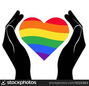 hand holding heart rainbow flag LGBT symbol vector EPS10