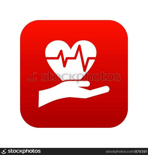 Hand holding heart with ecg line icon digital red for any design isolated on white vector illustration. Hand holding heart with ecg line icon digital red