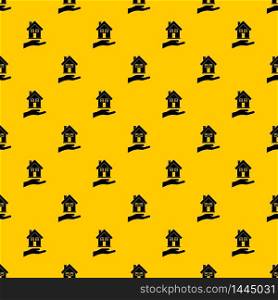 Hand holding house pattern seamless vector repeat geometric yellow for any design. Hand holding house pattern vector