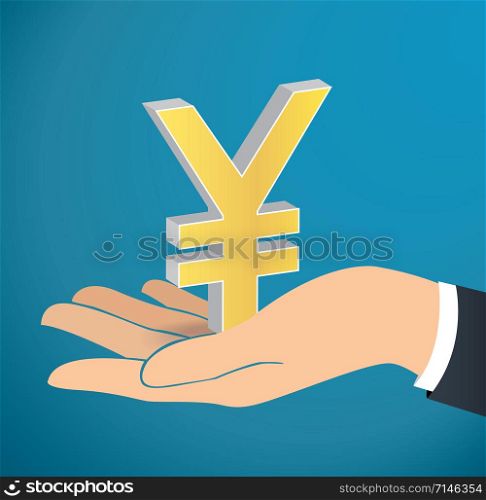 hand holding Japanese Yen icon vector