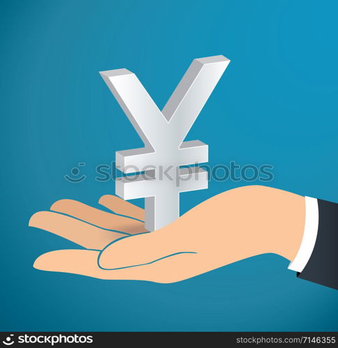 hand holding Japanese Yen icon vector