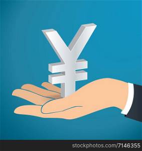 hand holding Japanese Yen icon vector