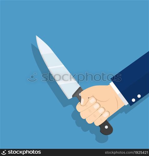 hand holding knife, vector illustration in flat style. hand holding knife, vector illustration