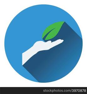 Hand holding leaf icon. Flat design. Vector illustration.