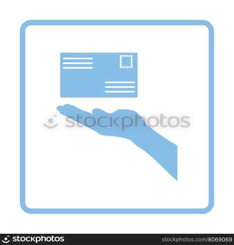 Hand holding letter icon. Blue frame design. Vector illustration.