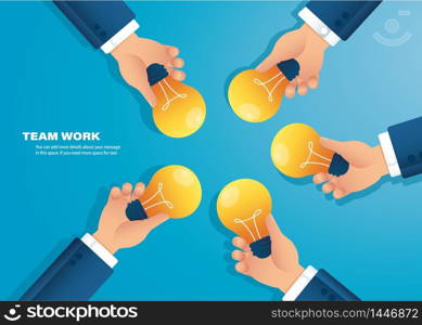 hand holding light blub. creative concept. vector illustration EPS10