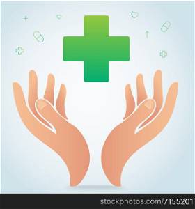 hand holding medical hospital icon symbol vector, healthcare concept