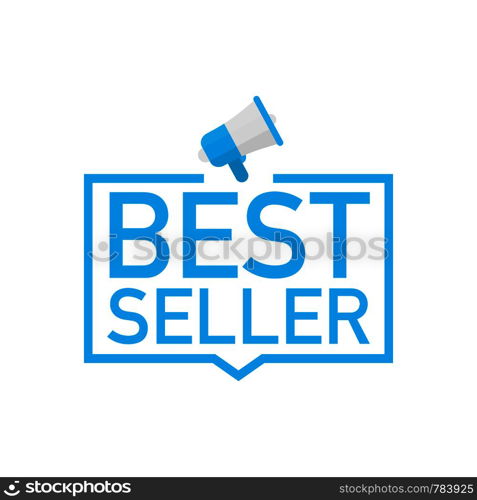 Hand holding megaphone - Best seller. Vector stock illustration.