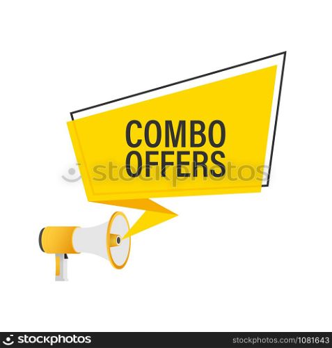 Hand holding megaphone - Combo offers. Vector stock illustration. Hand holding megaphone - Combo offers. Vector stock illustration.