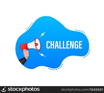 Hand Holding Megaphone with challenge. Megaphone banner. Web design. Hand Holding Megaphone with challenge. Megaphone banner. Web design.