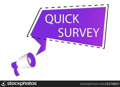 Hand holding megaphone with quick survey. EPS 10. stock image.. Hand holding megaphone with quick survey. EPS 10.