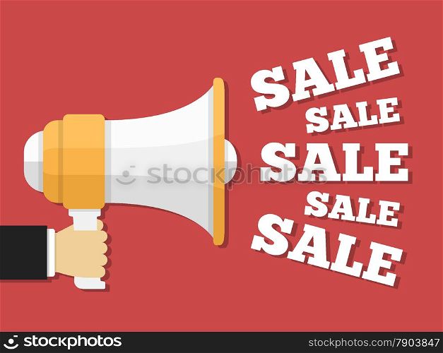 Hand holding megaphone with sale words