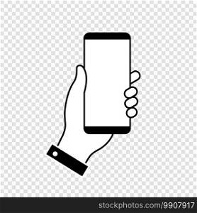 Hand holding Mobile phone vector icon . Template for your design. Hand holding Mobile phone . Vector illustration