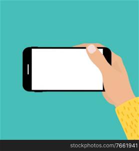 Hand holding mobile phone with empty screen template. Can be used for advertisment Vector Illustration EPS10. Hand holding mobile phone with empty screen template. Can be used for advertisment Vector Illustration