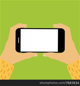 Hand holding mobile phone with empty screen template. Can be used for advertisment . Vector Illustration EPS10. Hand holding mobile phone with empty screen template. Can be used for advertisment . Vector Illustration