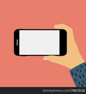 Hand holding mobile phone with empty screen template. Can be used for advertisment . Vector Illustration EPS10. Hand holding mobile phone with empty screen template. Can be used for advertisment . Vector Illustration