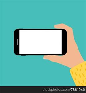 Hand holding mobile phone with empty screen template. Can be used for advertisment . Vector Illustration EPS10. Hand holding mobile phone with empty screen template. Can be used for advertisment . Vector Illustration
