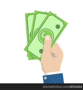 Hand holding Money, Cash bills in hand, payment type. Vector Illustration in flat style