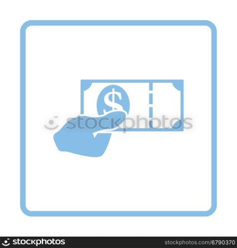 Hand holding money icon. Blue frame design. Vector illustration.