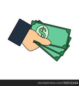 Hand Holding Money Icon. Editable Outline With Color Fill Design. Vector Illustration.