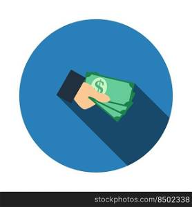Hand Holding Money Icon. Flat Circle Stencil Design With Long Shadow. Vector Illustration.