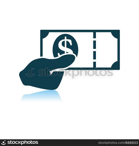 Hand Holding Money Icon. Shadow Reflection Design. Vector Illustration.