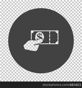 Hand holding money icon. Subtract stencil design on tranparency grid. Vector illustration.