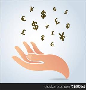 hand holding money symbol icon vector, business concept