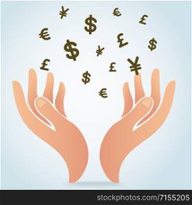 hand holding money symbol icon vector, business concept