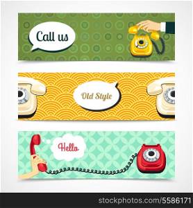 Hand holding old telephone retro banners horizontal isolated vector illustration