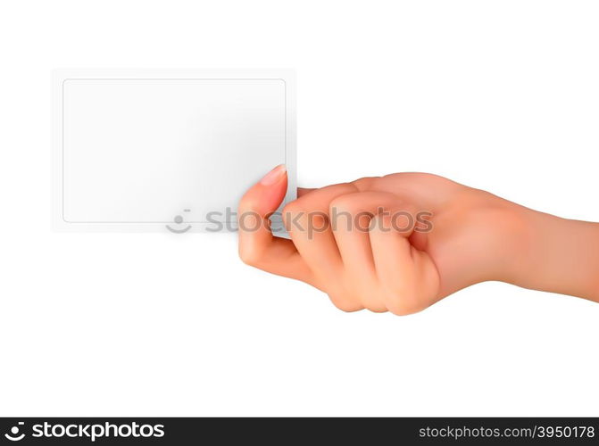 Hand holding paper card. Vector illustration