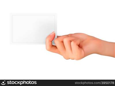 Hand holding paper card. Vector illustration