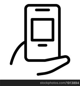 Hand holding phone icon outline vector. Hold cellphone. Smart mobile. Hand holding phone icon outline vector. Hold cellphone