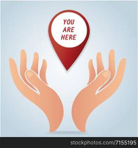 hand holding pin location icon vector design