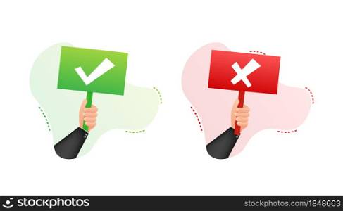 Hand holding placard Yes and No. Vector stock illustration. Hand holding placard Yes and No. Vector stock illustration.