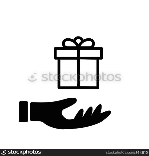 Hand holding present icon isolated. Giving christmas gifts icon. Isolated celebration symbol. EPS 10. Hand holding present icon isolated. Giving christmas gifts icon. Isolated celebration symbol.