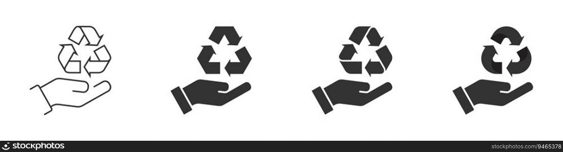 Hand holding recycling symbol. Recycle icon set. Flat vector illustration. Hand holding recycling symbol. Recycle icon set. Flat vector illustration.