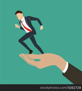 hand holding running businessman vector