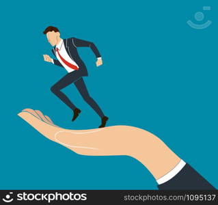 hand holding running businessman vector